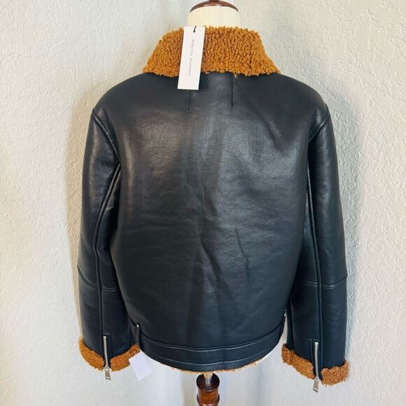 Rebecca Minkoff Faux Shearling Vegan Leather Moto Jacket, Black/Brown, Large NWT - Picture 14 of 16